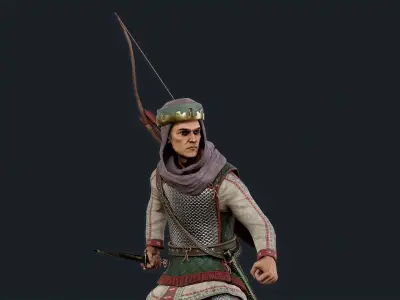Persian 3 archer A pose Low-poly character redy for game Low-poly 3D model