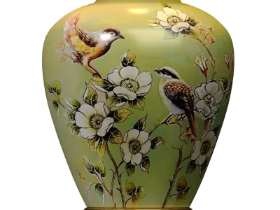 Birds Green Hand-Painted Chinoiserie Nightstand table Lamp 3D model