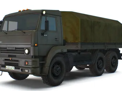 Kamaz 5350 6x6 Russian General Utility Truck Car Military Low-poly 3D model