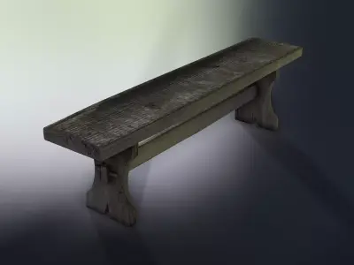 Wooden Bench Low-poly 3D model 12