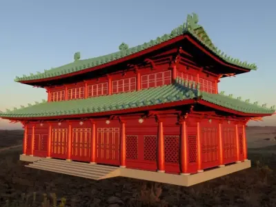 Vietnamese 13th century imperial hall Low-poly 3D model