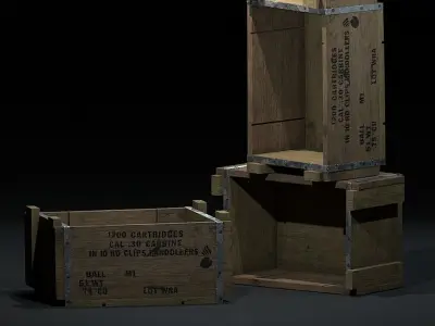 WW2-Crate two wooden boxes Low-poly 3D model