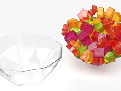 Fruit Flavor Gumdrops with Glass Bowl Set Multicolor 3D model