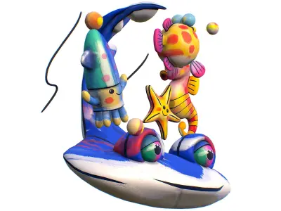 Cartoon 3D illustration Sea Animals Low-poly 3D model