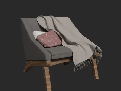 Boomerang Armchair with Blanket and Pillows Free low-poly 3D model