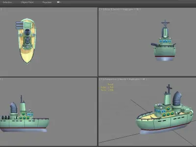 Cartoon warship Low-poly 3D model
