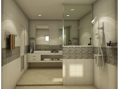 bathroom 4 with tiled walls and floor 3D model