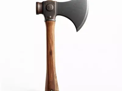 Worn Wooden Axe with Steel Head 3D model
