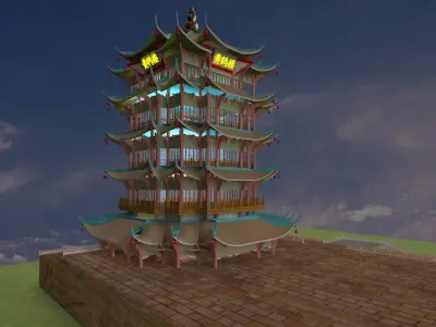Chinese yellow crane tower 3D model