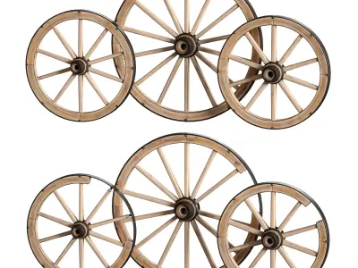 Wooden cart wheels set 3D model