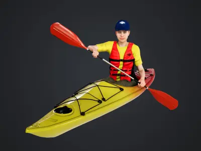 Kayak Canoe Athlete Low-poly 3D model