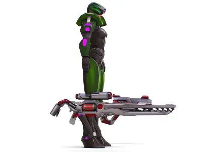 Sci-Fi Woman Cyborg - Female Drone Sniper Soldier Low-poly 3D model
