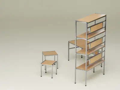 Student Study Set - Lacquered Maple Brushed Aluminium - AMS04 Free 3D model