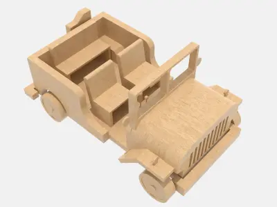 Wooden Jeep Low-poly 3D model