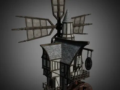 Windmill and Water wheel Game Ready Low-poly 3D model