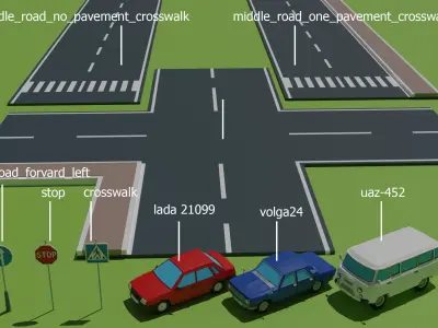 free Ukraine road roadsign cars Free low-poly 3D model