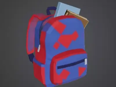 Low Poly Outdoor Adventure Backpack with Water Bottle Low-poly 3D model