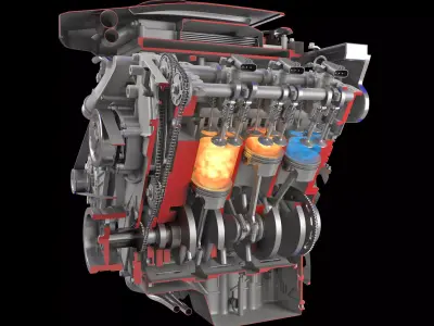Animation Sectioned V6 Engine Ignition 3D model