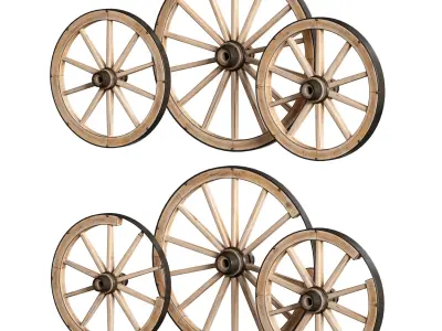 Wooden cart wheels set 3D model