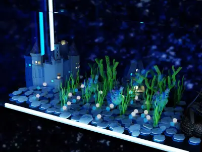 aquarium fish tank with castle in it Low-poly 3D model