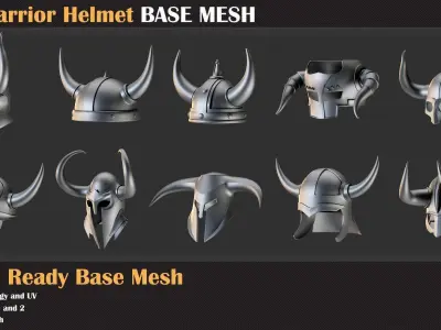 50 Warrior Helmet Base Mesh - VOL 01 - Game Ready Low-poly 3D model
