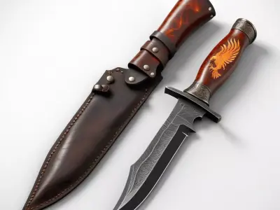 Detailed Hunting Knife with Sheath 3D model