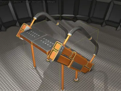 Sci-Fi Stairs - 8 - Orange Version Low-poly 3D model