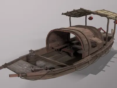 Old Chinese boat Low-poly 3D model