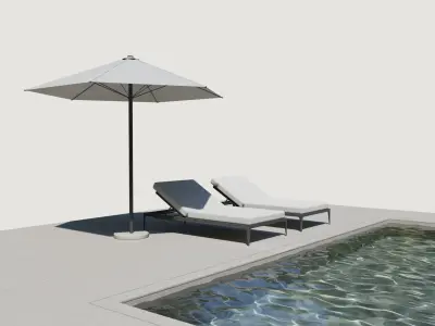 Swimming pool sunbed beach umbrella 3D model