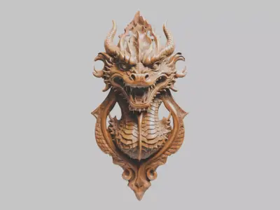 Intricate Carved Wooden Dragon Architectural Element Low-poly 3D model
