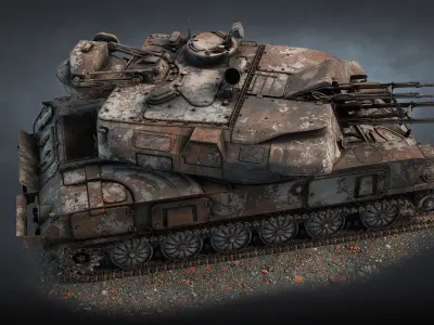 ZSU-23-4 Shilka Destroyed Game Ready Low-poly 3D model