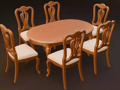 Classic Wooden Dining Room Set 3D model