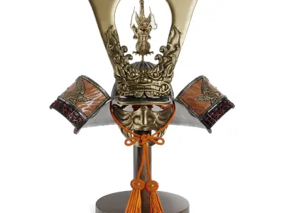  Japanese Fabulous Samurai Helmet Dragon with a mask Low-poly 3D model