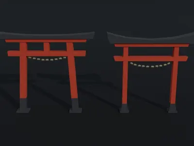 Cartoon Torii Gate Polygonal Style Low-poly 3D model