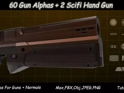 60 Gun Alphas Plus 2 Scifi Hand Gun Plus Tutorial Low-poly 3D model