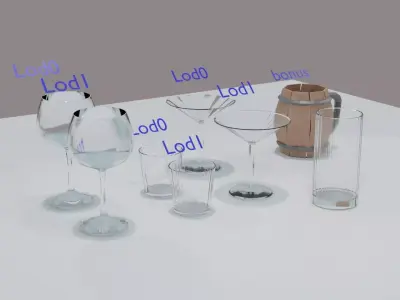 glass Cups kit and bonus LowPoly Gameready Free low-poly 3D model