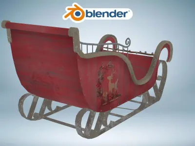 Santa Claus Christmas Xmas Sleigh Low-poly 3D model