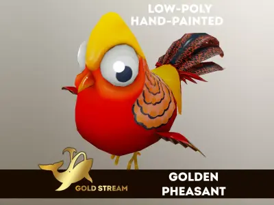 Golden pheasant Low-poly 3D model