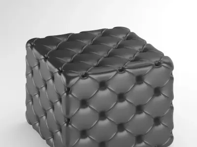 Chesterfield Leather Pouf-Ottoman 3D Model-Tufted Square Design Free 3D model