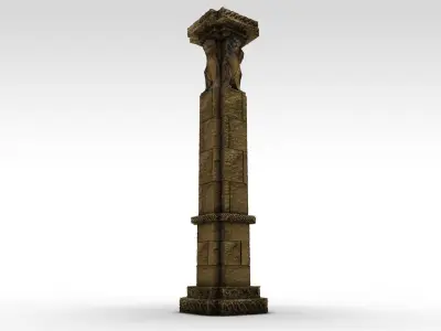 Low poly stone column pillar with lions Low-poly 3D model