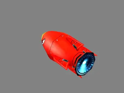 Cartoon red rocket character Low-poly 3D model