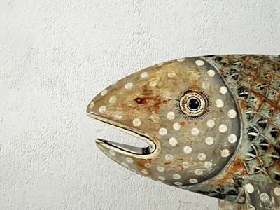 Vintage Painted Wood Fish 1 3D model