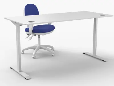 Workstation Table with Rolling Armchair White 3D model