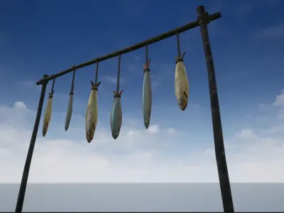 Lowpoly Hanged Fish Stand Low-poly 3D model