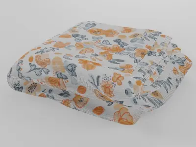 Blanket folded with orange flowers Free 3D model