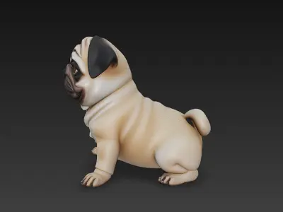Pug Dog Realistic 3D Model Basic - Low Poly Realistic Low-poly 3D model