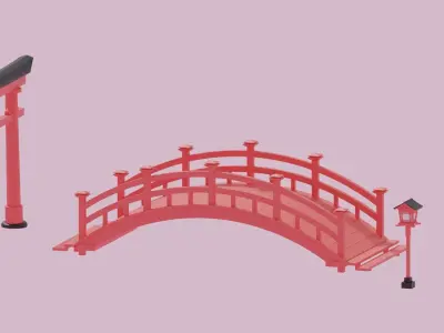 Japanese Bridge Street Lamp Torii Gate Low-poly 3D model