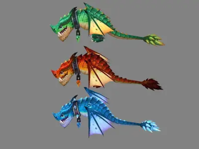 Cartoon Fire Dragon - Poisonous Dragon - Ice Dragon Low-poly 3D model