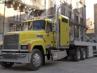 Freight Truck with Concrete Panel Semi Trailer Empty Rigged 3D model