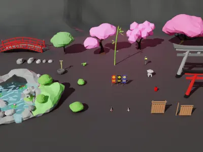 Low-poly Assetpack - Japanese theme Low-poly 3D model